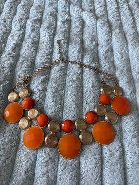 Lucid Orange Statement Bib Necklace Gold Tone Faceted Resin